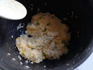 4、剩饭这样做才好吃,加入花椒粉，盐，胡椒粉。搅拌均匀。