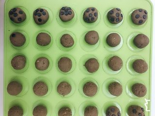 7、趣多多小饼,分成9g每个，搓圆，放在模具里，我用了马卡龙的垫子