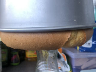 18、淡奶油香草味戚风,出炉倒扣冷却后再脱模。