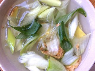 2、辅食计划+荠菜鱼肉丸,切葱姜，放入碗中加入适量清水浸泡一会儿，在用手抓挤一下葱姜使其出味