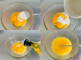 3、香醇的咖啡慕斯,将蛋黄中加入糖、水、油充分的搅拌乳化。