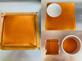 8、香醇的咖啡慕斯,将烤好蛋糕揭去油纸，放在网架上凉凉。切成模具大小。