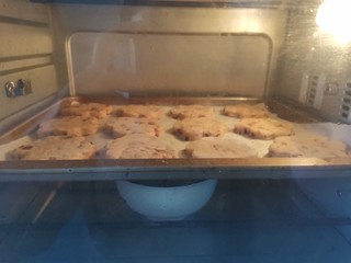 11、山药小饼,放入烤盘，送入烤箱，烤箱开上下火50度，下面放一碗开水发酵30分钟