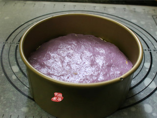 10、健康三色发糕,把面皮套进蛋糕盘里,放入蒸锅中。