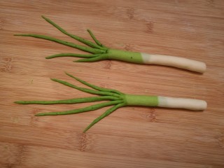 9、造型馒头 ——大葱卷,把所有的大葱造型都做好。