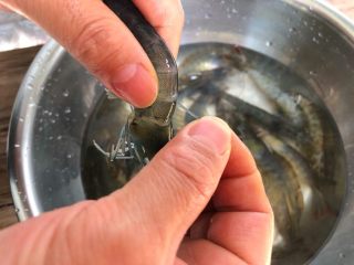 5、茶叶虾,把虾肠一起拉出来