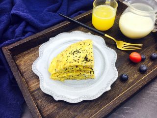 7、快手早餐 鲜虾皮鸡蛋饼,成品图。