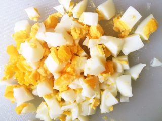 2、小熊牛油果三明治,将鸡蛋放入沸水中煮8分钟左右,捞出切成丁备用