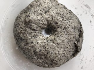 11、黑芝麻牛奶刀切,手指蘸取少许面粉插入面团，凹坑不反弹不下陷，即发酵完成