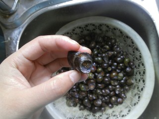 5、香辣螺蛳,然后在用剪刀剪去尾部。如图