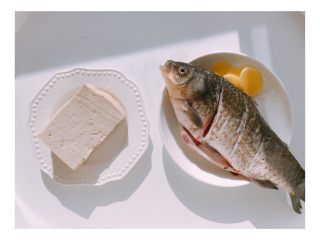 1、#宝宝辅食#鲫鱼豆腐汤 10M+,鲫鱼洗净，豆腐切块备用；