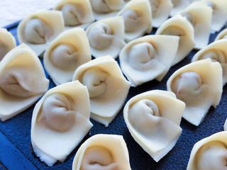 14、胡萝卜西兰花蛋黄猪肉小馄饨,成品图,采妮比较喜欢元宝型的小馄饨