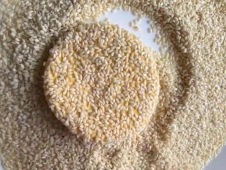 9、糯米南瓜饼,两面沾上白芝麻