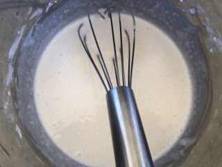 15、巧克力白玉卷,接着做皮，牛奶里加入糯米粉、淀粉、糖搅拌至糖溶解，过两次筛。