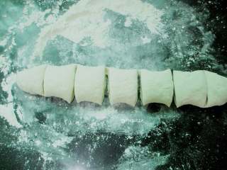 6、韭菜粉条薄饼,饧好的面取出，搓成长条，切成剂子