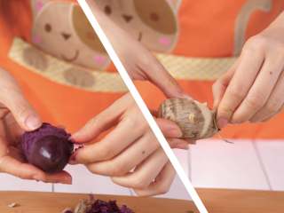 3、宝宝辅食 8m+混合泥 紫薯芋头泥,剥去外皮。