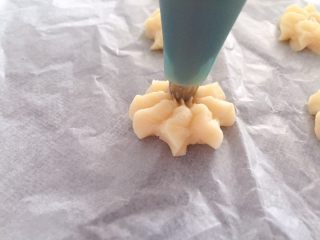 9、曲奇饼干,烤盘铺油纸，挤出曲奇饼坯