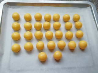 10、黄油杏仁饼干,静置后的面团分成30份(一份大概9g左右），搓成小圆球备用。 烤箱上下管175度预热。