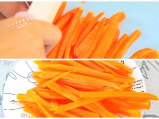 3、牛油果鸡蛋火腿三明治, 胡萝卜切丝，用水煮3分钟。捞出来沥干水。