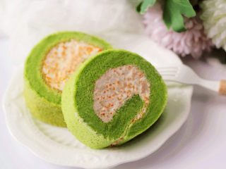 26、小清新范儿滴【菠菜南瓜蛋糕卷】,下午茶~~