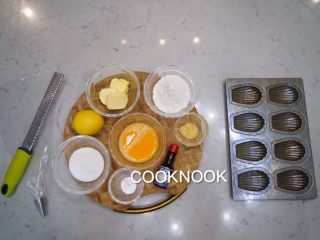 1、法式玛德琳小蛋糕,材料准备