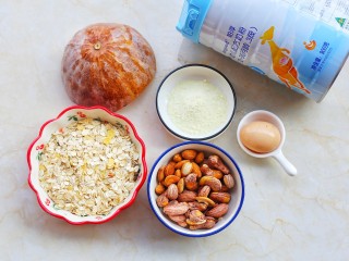 1、冬至美食 南瓜燕麦块,准备好所有食材。