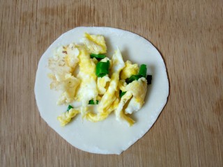 6、双层饺子盒子(鸡蛋葱花馅),放入鸡蛋葱花馅