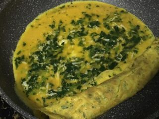 11、宝宝辅食之银鱼菠菜玉子烧,.将剩余的蛋液倒入锅里。