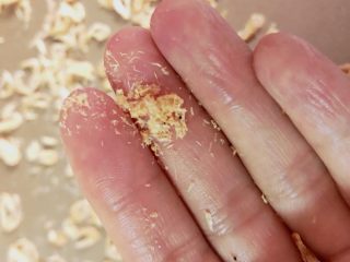 4、    宝宝辅食之补钙小零食—�虾条饼干,脱好水的虾皮，用手轻轻一捻就碎了。