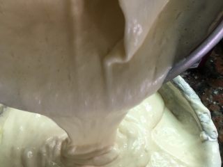 13、奶油海绵蛋糕,然后全部倒入剩余的蛋糕糊里混合好。