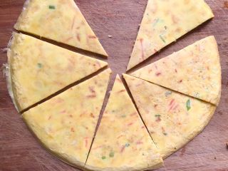 13、胡萝卜虾皮鸡蛋饼,切片即可