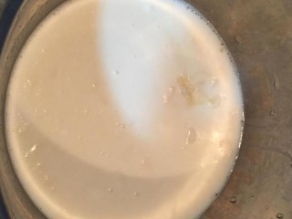 3、肤如凝脂木瓜冻,4.用小火将椰奶液加热彻底融化吉利丁粉