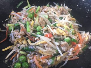 15、厨房挑战 荤菜 绿豆芽炒鲜虾皮(雪虾),翻炒均匀即可。