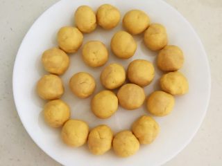 8、宝宝健康食谱  黄金小窝头,做成大小均等，直径3㎝的小面团