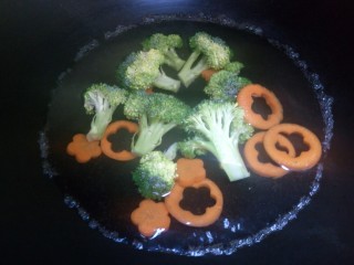 13、照烧鸡腿饭,西兰花，胡萝卜下锅焯熟，捞出来。