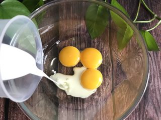 2、可可戚风蛋糕,加入纯牛奶