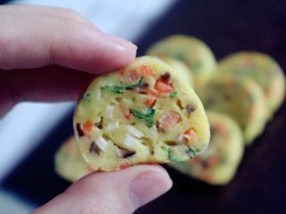 19、宝宝辅食之时蔬厚蛋烧,如果里面看着粘那就是没熟，需要在烙会，弄好的里面是干的