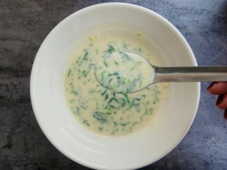 13、快手早餐～菠菜鸡蛋饼,平底不粘锅洗干净，刷一点点油，舀入三小勺面糊