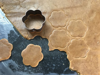 7、咖啡果酱小饼,把冷藏好的面团取出，擀成3-5mm厚的面片，用模具按压出形状。