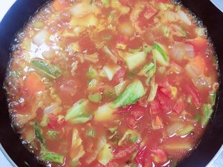 11、罗宋汤,倒入1000ml水，烧开后盖盖儿，中火炖煮10分钟。