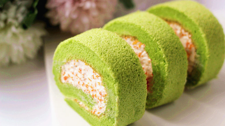 小清新范儿滴菠菜南瓜蛋糕卷