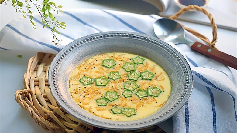 虾皮秋葵水蒸蛋补钙又美味