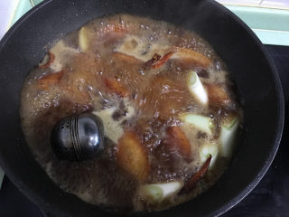 9、红烧翅中,加入葱段、姜片、干辣椒、花椒、大料、盐等调料，水沸后转中火盖盖子煮30分钟左右（时间视自己情况，不要煮干锅了）。