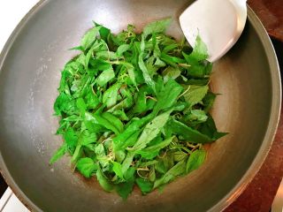 3、潮汕+炒麻叶,水开后加入适量麻叶，不要一次性加，依次分成四次来煮。