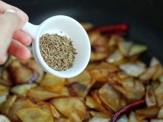 12、孜然洋葱土豆片,调入生抽和孜然粒