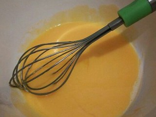 1、绿色美食+抹茶戚风蛋糕,将蛋黄和蛋清分离，注意盛放蛋清的打蛋盆一定要保证无油无水，打蛋清我有专用盆子。蛋黄先打散一下，再加入玉米油搅打均匀