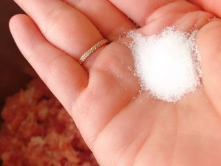 3、鲜肉包子,加盐先搅拌一下