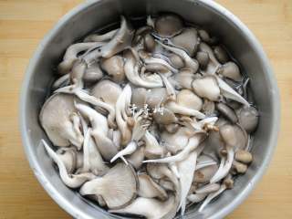 1、平菇青椒炒鸡蛋 好吃又营养的超快手家常菜,平菇掰开冲洗干净,在清水中浸泡上10分钟。