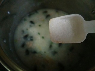 18、皮蛋瘦肉粥,最后加盐和白胡椒粉调味