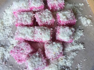 17、火龙果椰蓉奶冻,再切成大小相似的小块